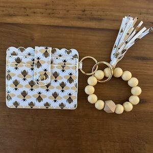 Bee Pattern Card Holder with Keychain